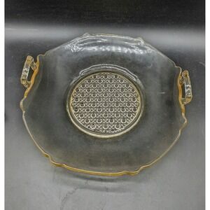 Lancaster Glass Yellow Topaz ‎ Depression Glass Serving Tray Handled Platter 10"